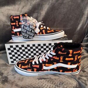 NEW Vans x Thrasher Skate Sk8-Hi Men Size 12 Black Flame Logo High Top Sneakers
